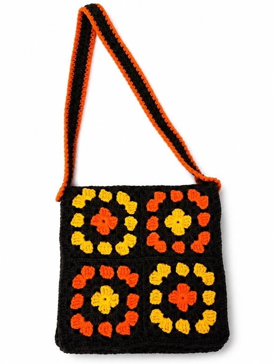 Vintage Handbags - Vintage Crochet Orange and Brown Granny Square Purse